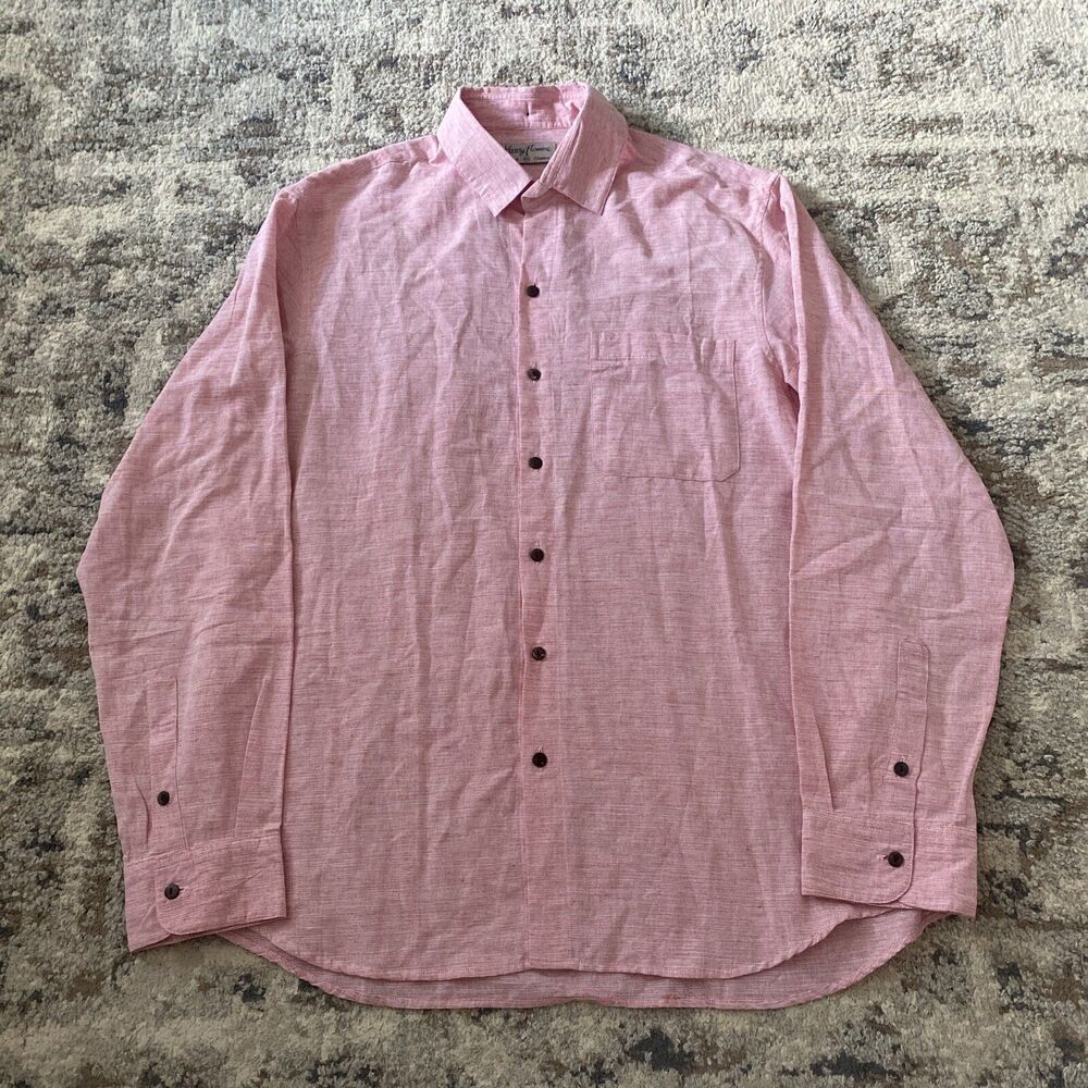 Kenny Flowers Casa Blanca 100% Linen Pink Button Up Long Sleeve Men’s Sz XL